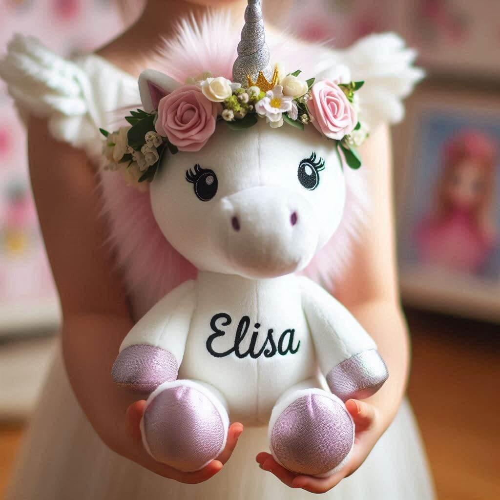 Peluche licorne personnalisee avec le prenom elisa