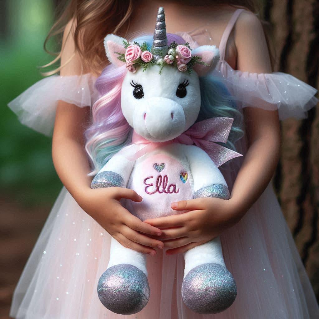 Peluche licorne pour petite fille personnalisee avec le prenom ella