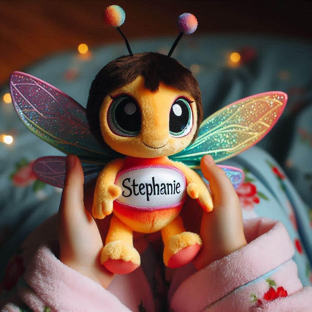 Peluche luciole avec le prenom stephanie