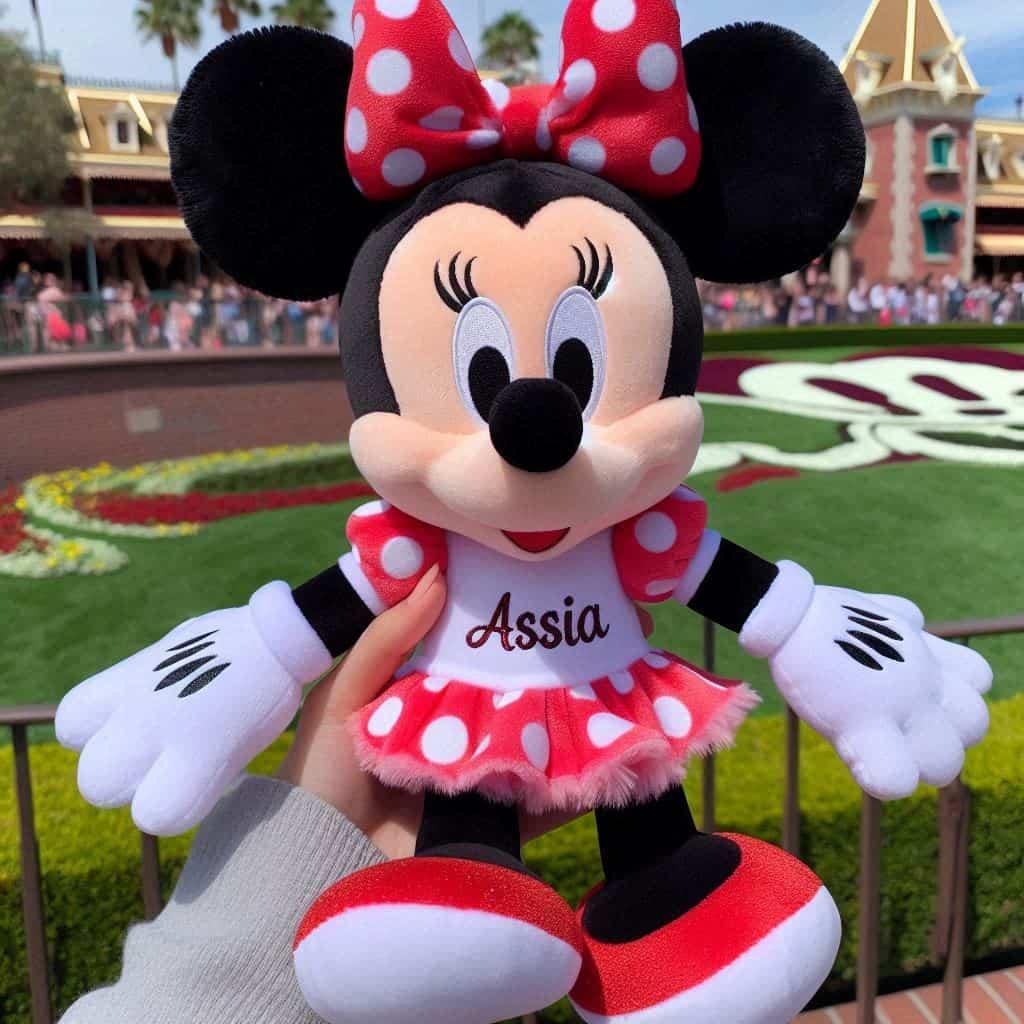 Peluche minnie personnalisee avec le prenom assia a disneyland
