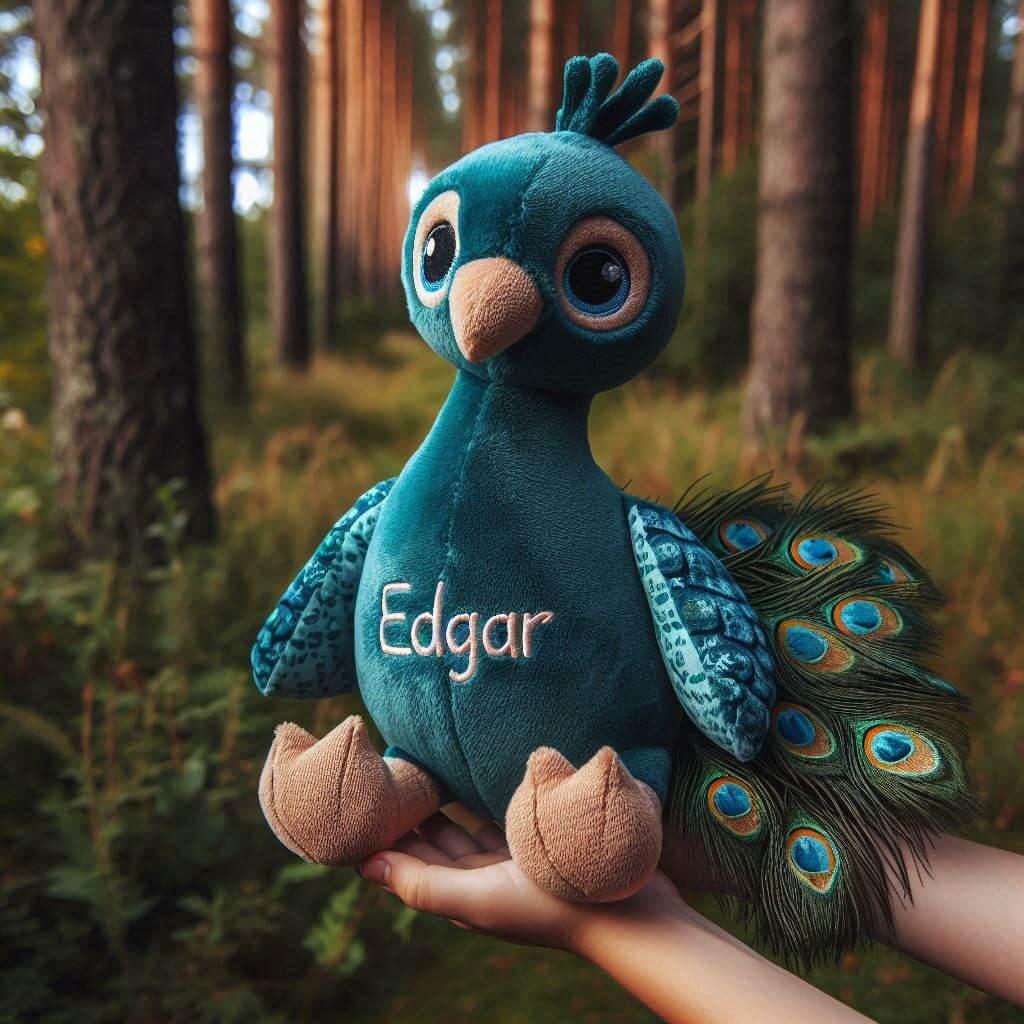 Peluche paon personnalisée avec le prénom edgar