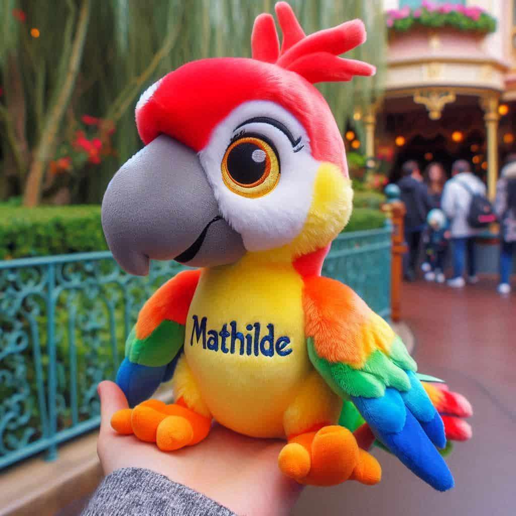 Peluche perroquet personnalise avec le prenom mathilde