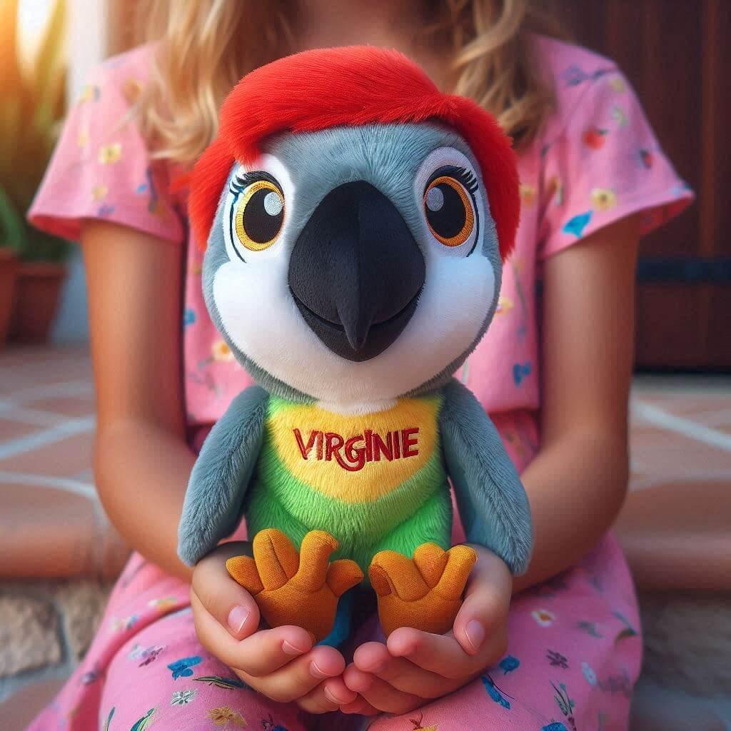 Peluche perroquet personnalise avec le prenom virginie