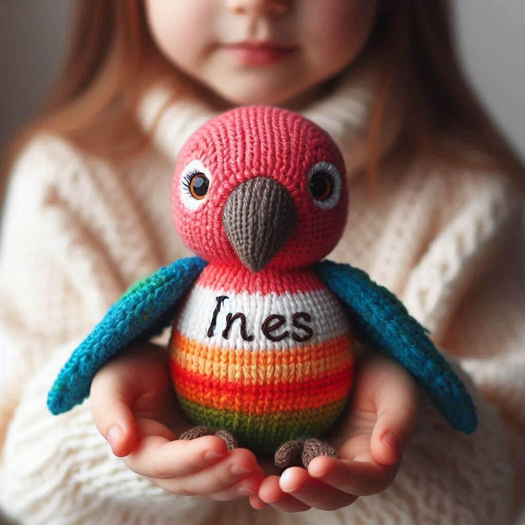 Peluche perroquet personnalisee avec le prenom ines