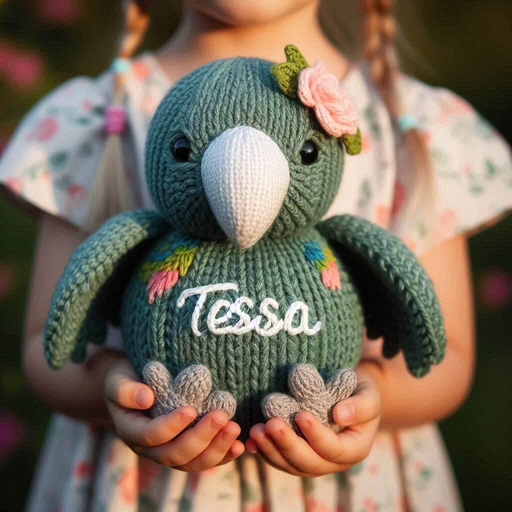Peluche perroquet personnalisee avec le prenom tessa