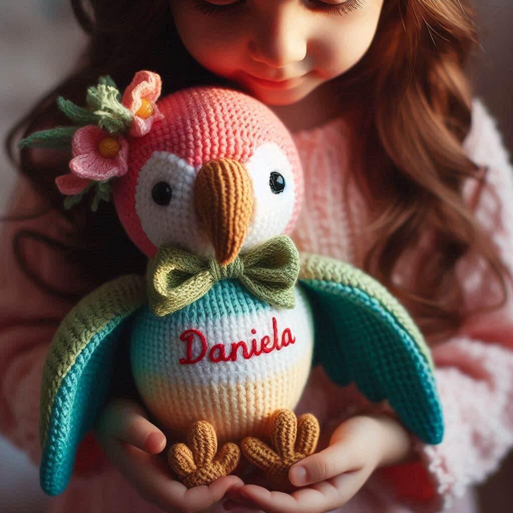 Peluche personnalisee perroquet avec le prenom daniela