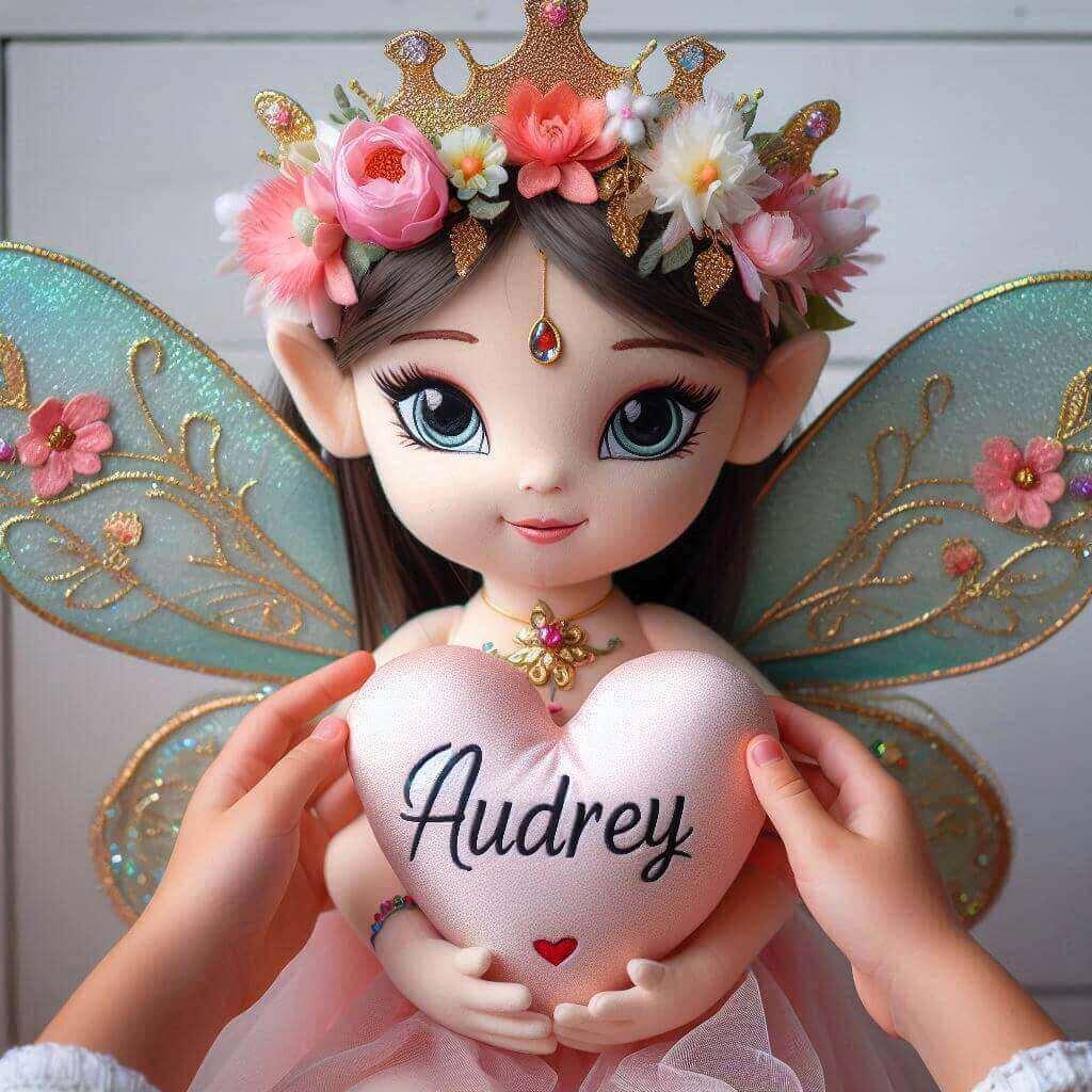 Peluche princesse fee personnalisee avec le prenom audrey