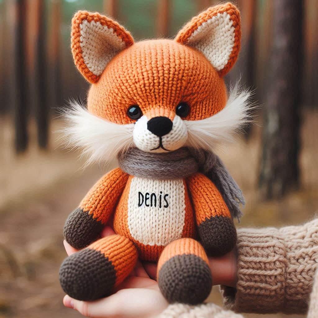 Peluche renard personnalise avec le prenom denis
