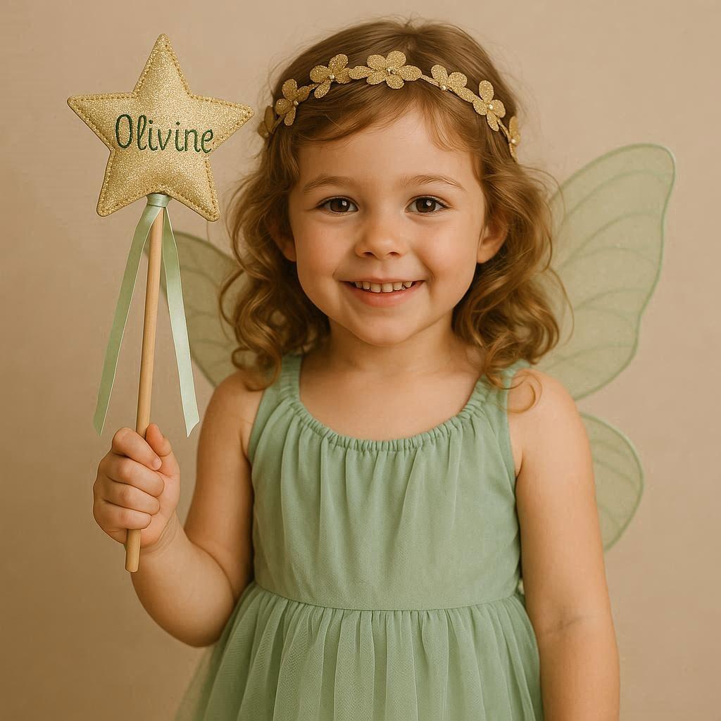 Petite fille deguisee en fee couleur verte prenom olivine