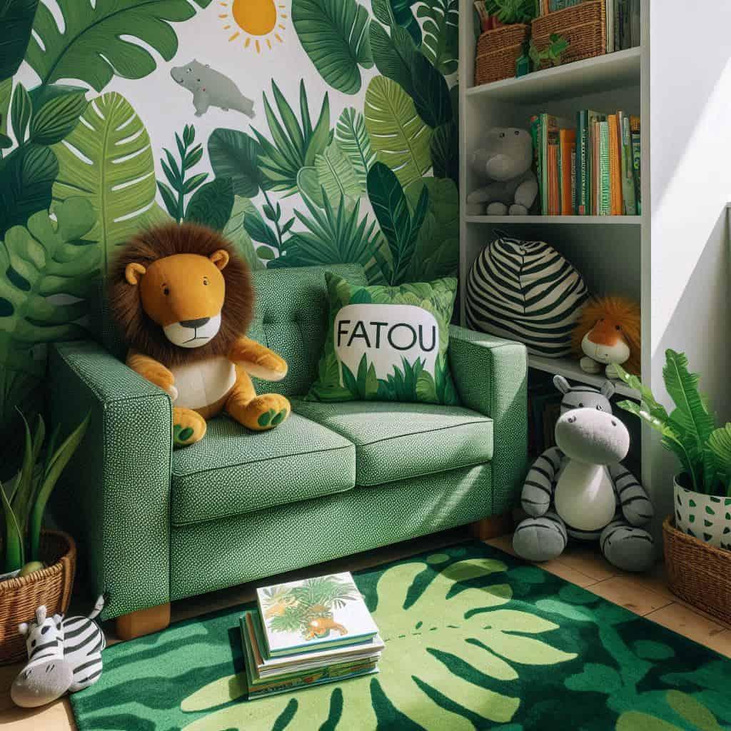 Photo d une chambre de decoration theme animaux de la jungle prenom fatou