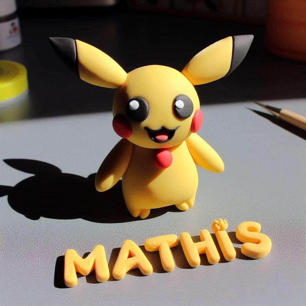 Pikatchu en fimo avec le prenom mathis