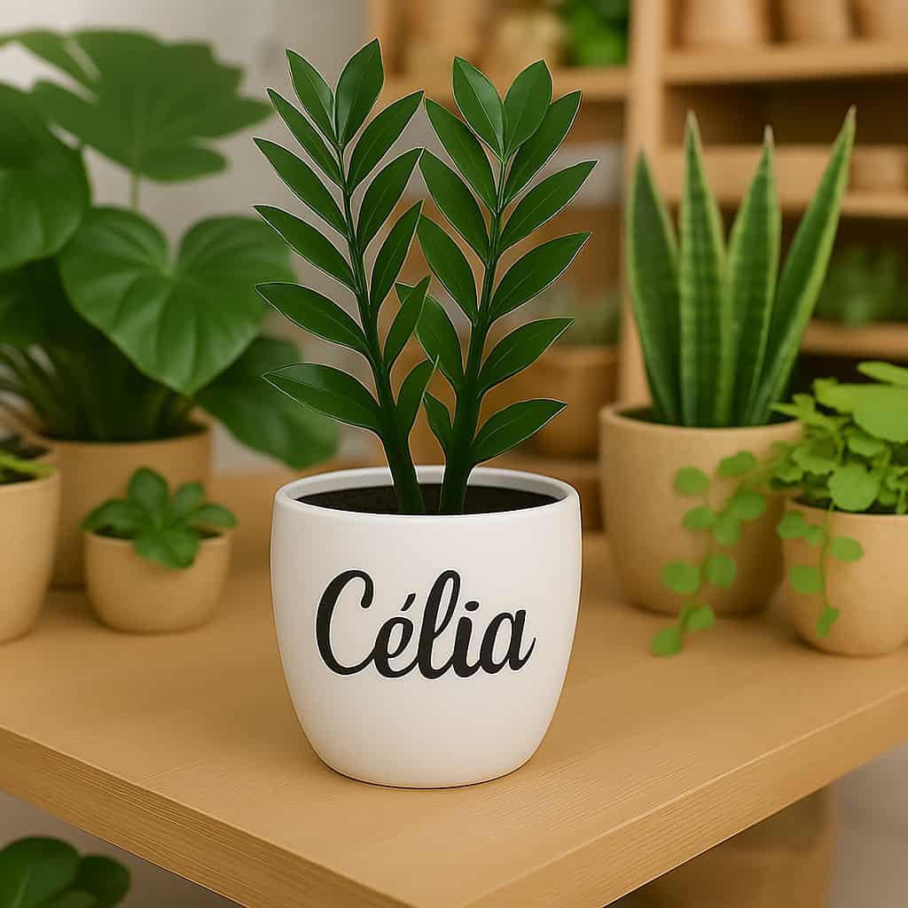 Plante avec cache pot personnalise avec le prenom celia