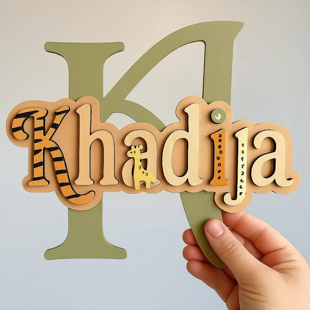 Plaque de porte prenom en bois avec le prenom khaija
