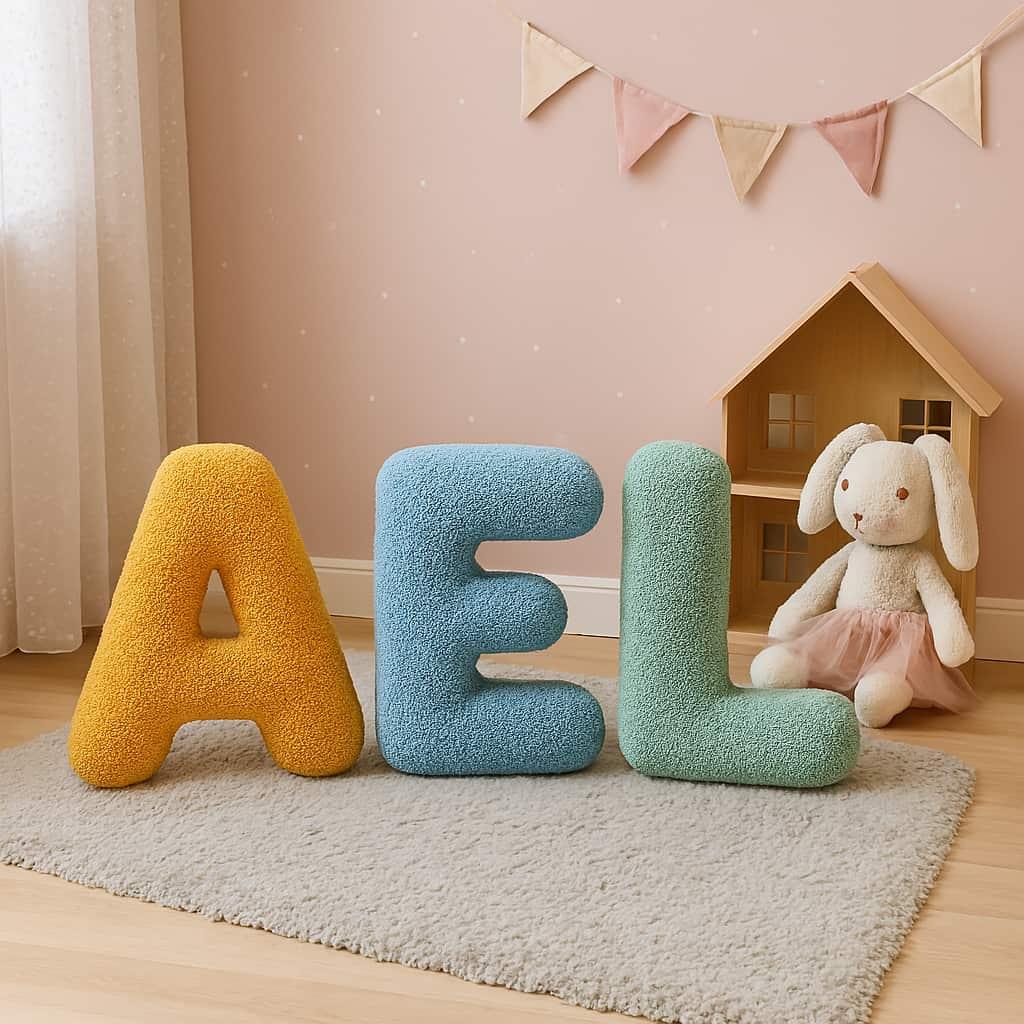 Prenom ael ecrit en lettres en tissus pour decoration de chambre