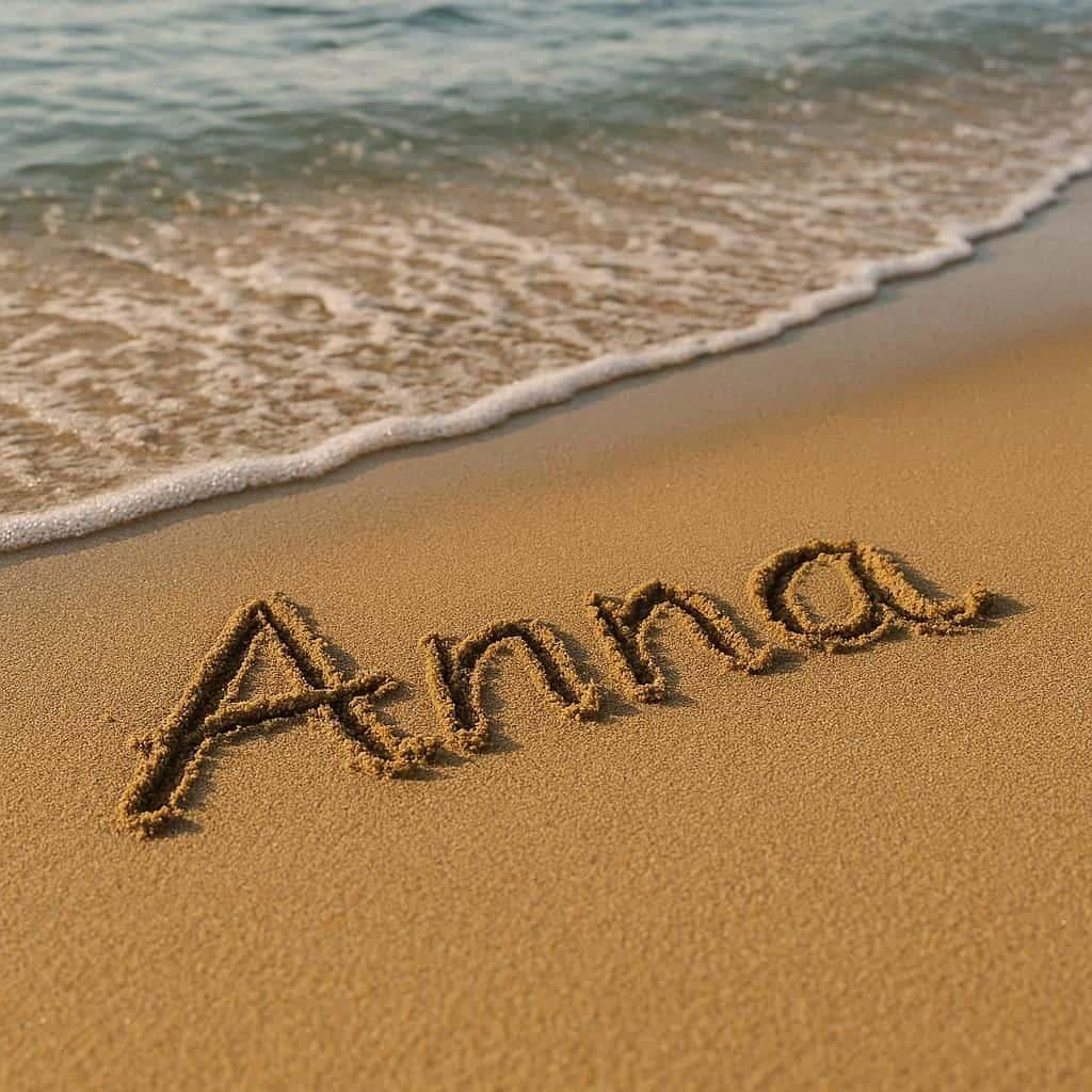 Prenom anna signification et origine, illustration du prenom ecrit dans le sable