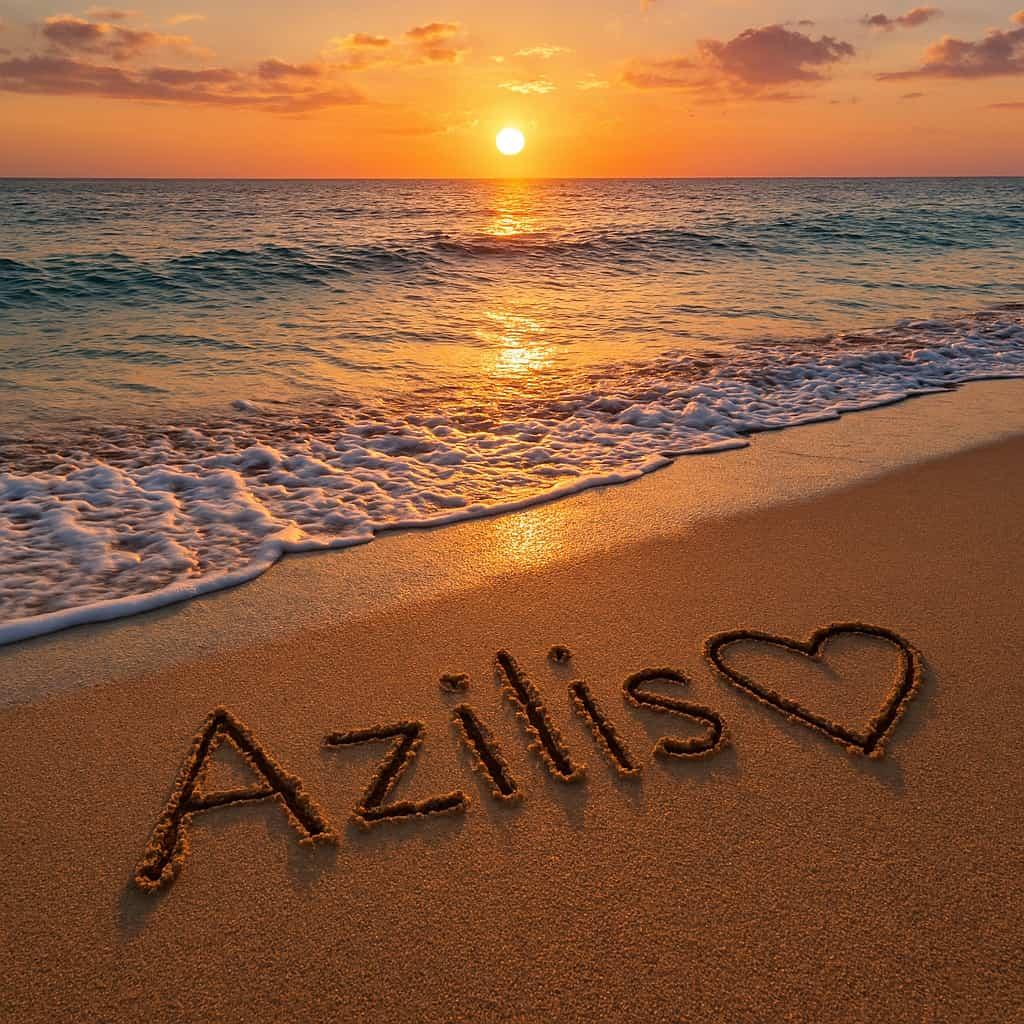 Prenom azilis ecrit sur la plage signification origine caractere amour