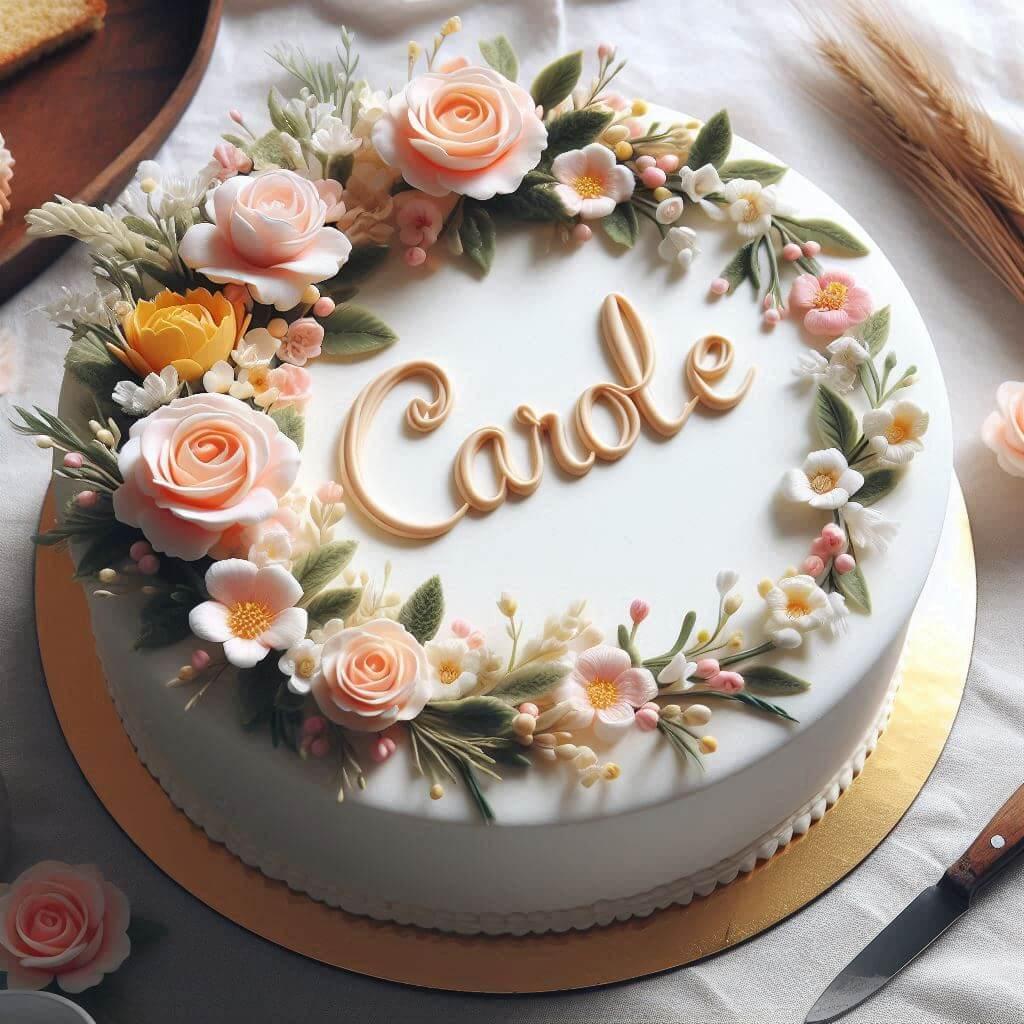 Prenom carole ecrit avec des fleurs sur un gateau