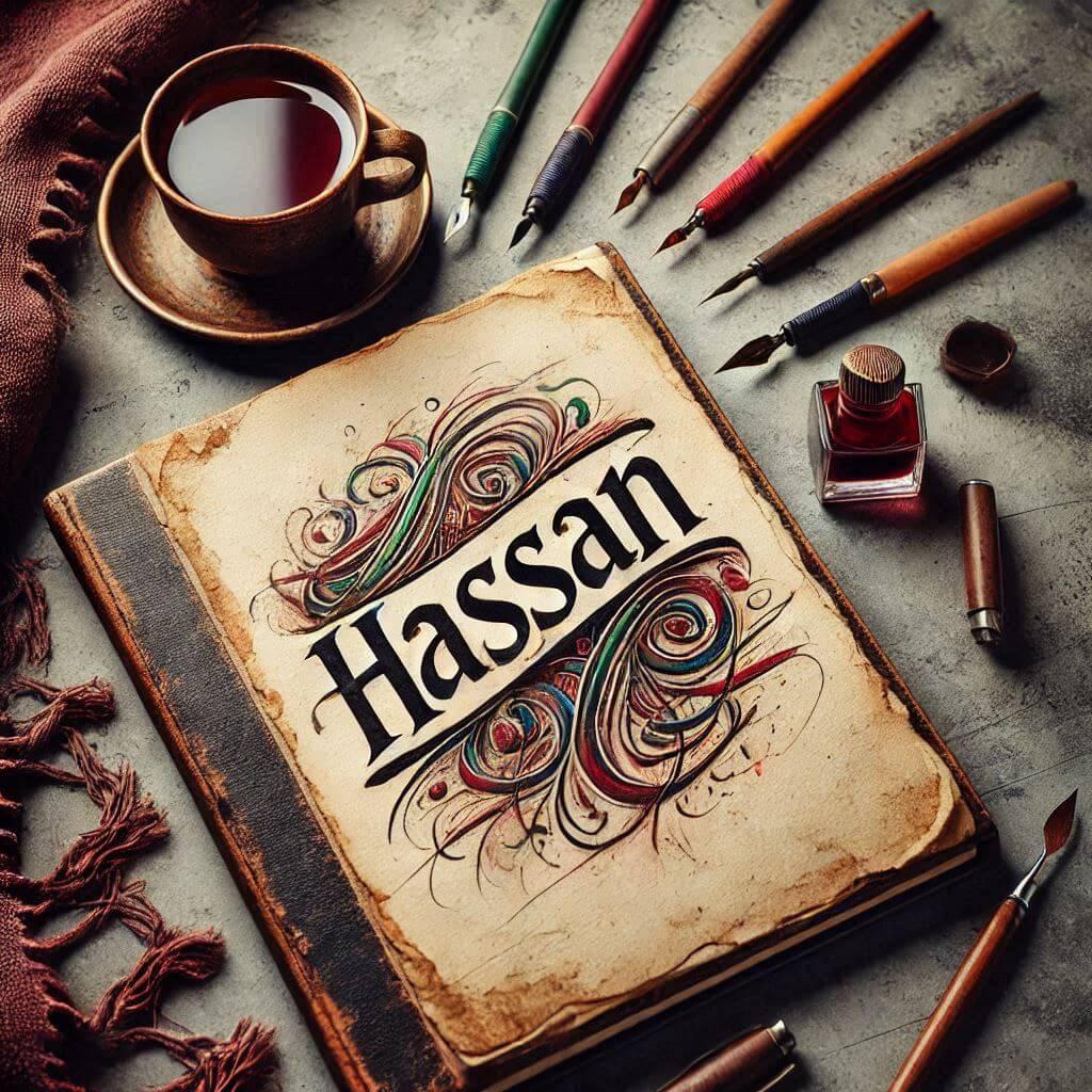 Prenom hassan ecrit joliment sur un carnet ancien