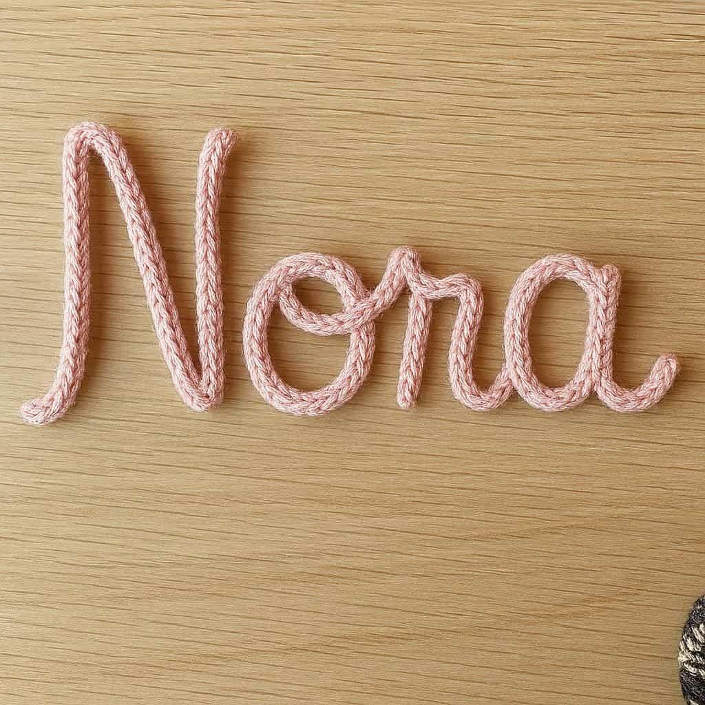 Prenom nora ecrit en tricotin couleur rose cadeau deco chambre fille