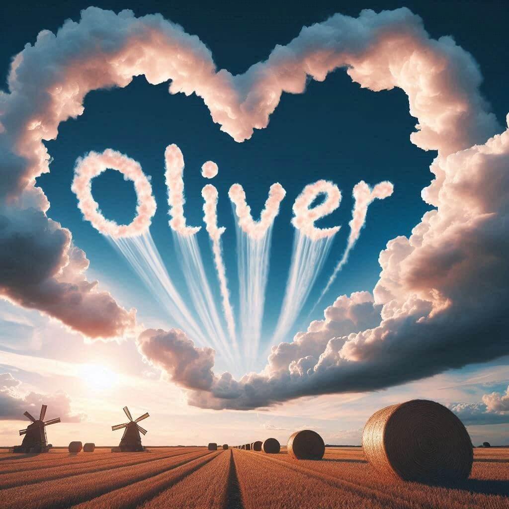 Prenom oliver ecrit en calligraphie dans le ciel