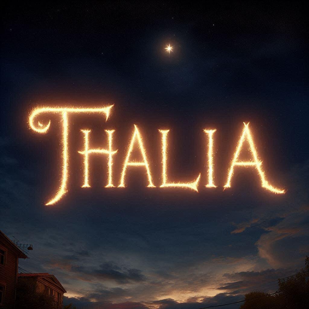 Prenom thalia ecrit dans le ciel avec une petite etoile allumee, signification du prenom thalia
