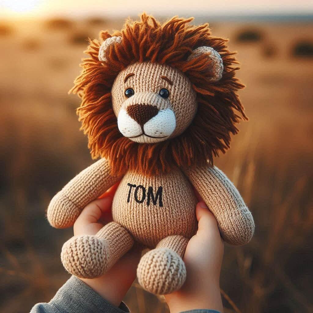 Prenom tom sur une peluche lion personnalisee