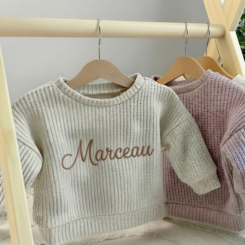 Pull enfant brodé prénom Marceau