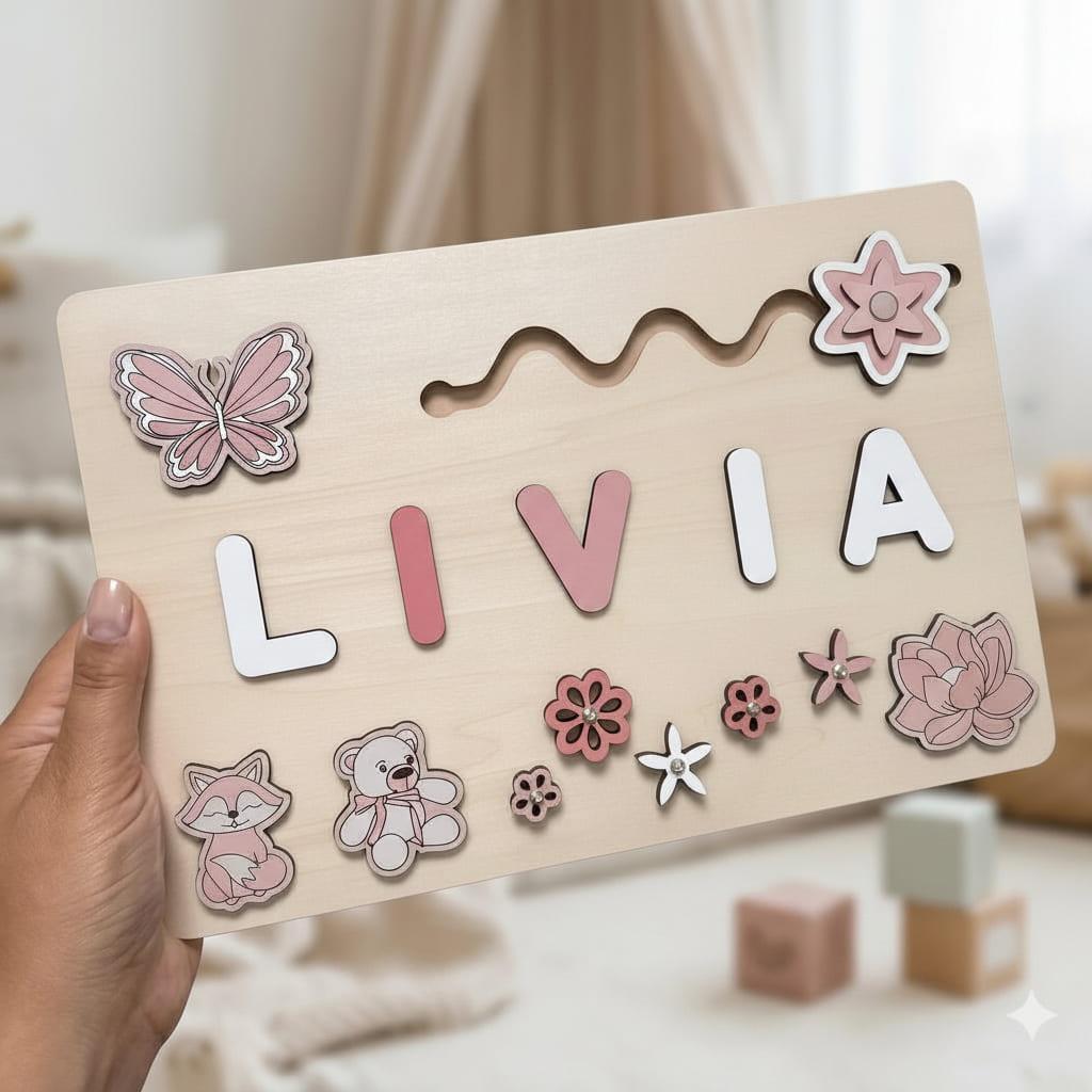Puzzle Montessori personnalisé avec le prénom Livia