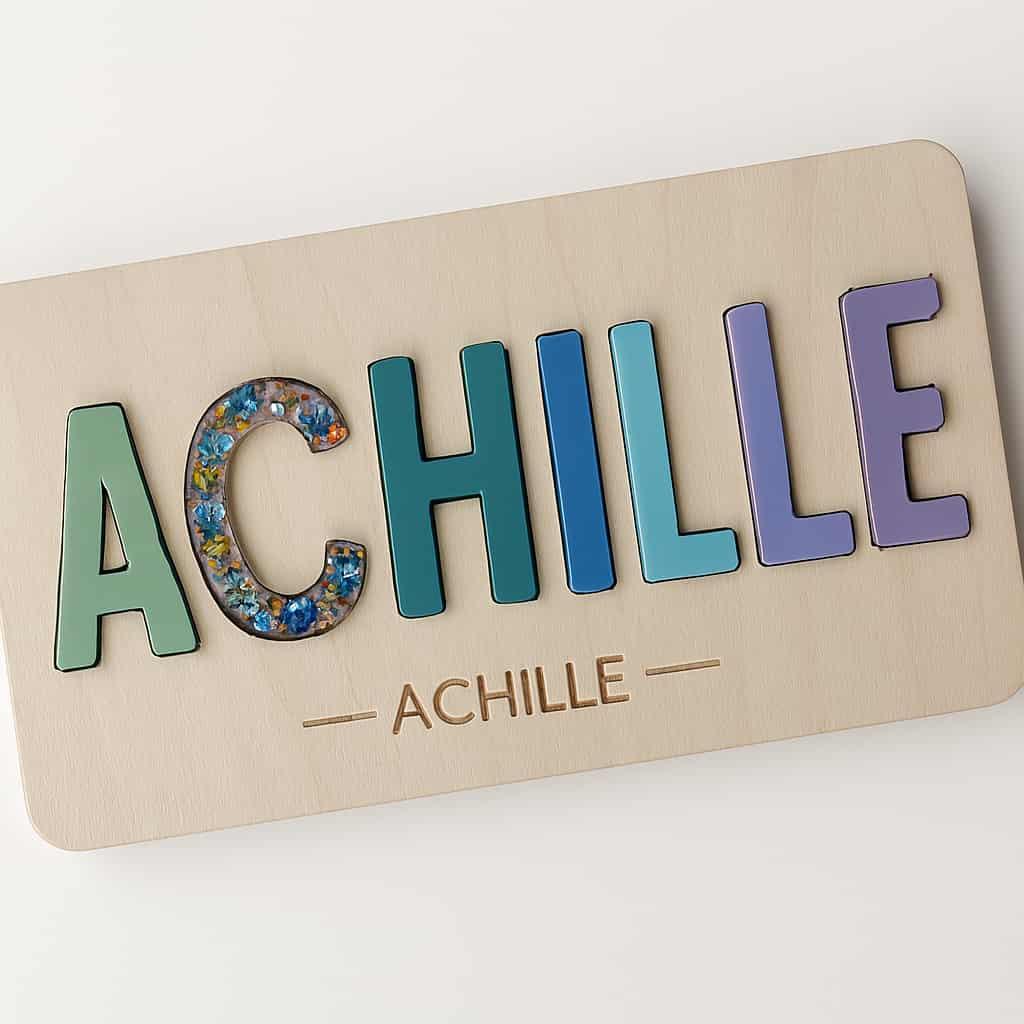Puzzle prenom personnalise avec le prenom achille en bois