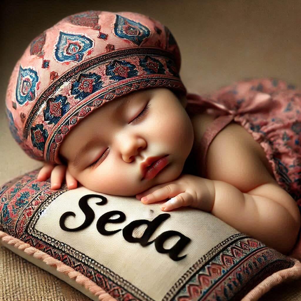 petit bebe qui dort avec le bonnet personnalisé au nom de seda