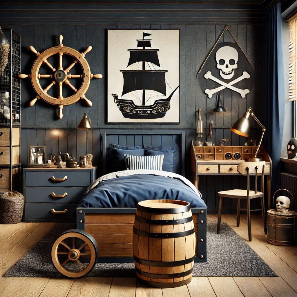 une belle chambre à la décoration pirate pour adolescent