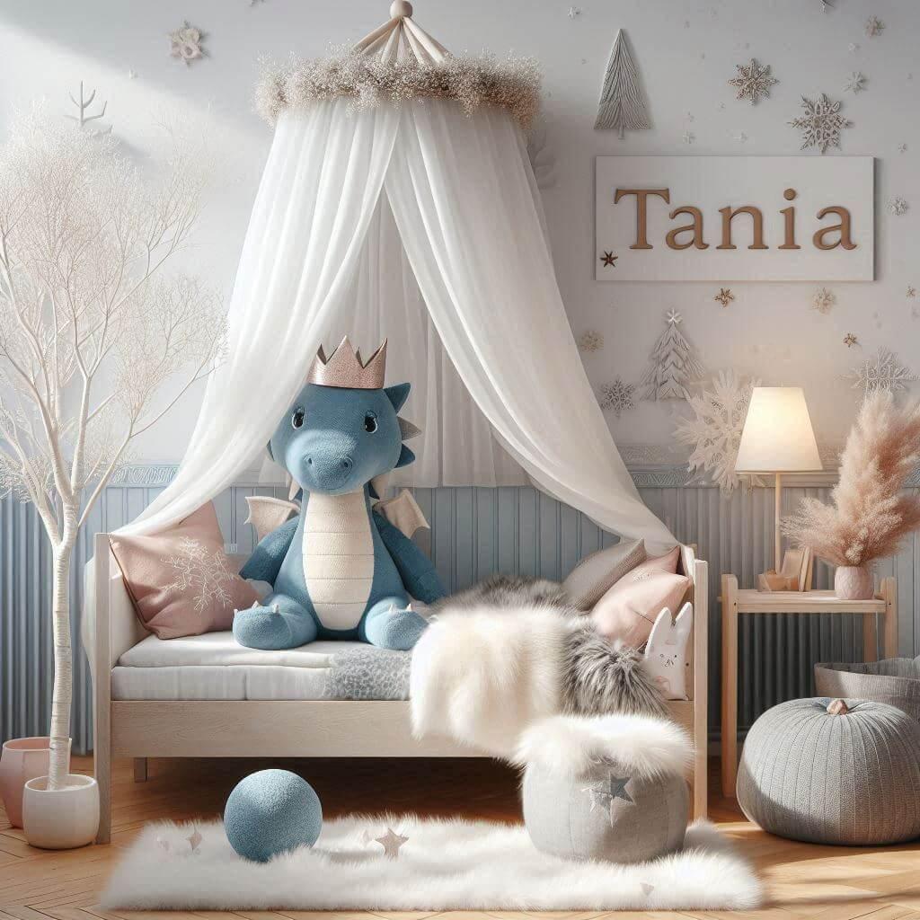 decoration de chambre petite fille sur le theme de l'hiver, prenom tania