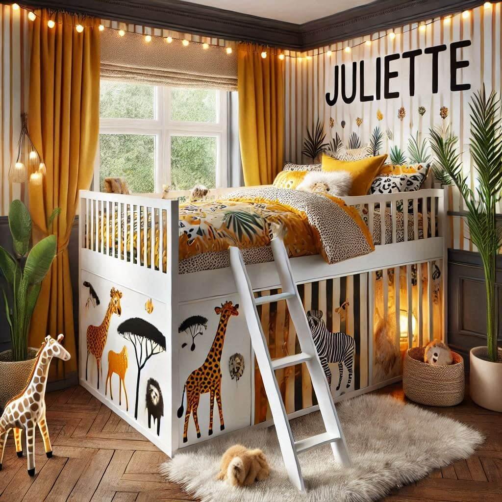 chambre enfant decoration jungle, prenom juliette