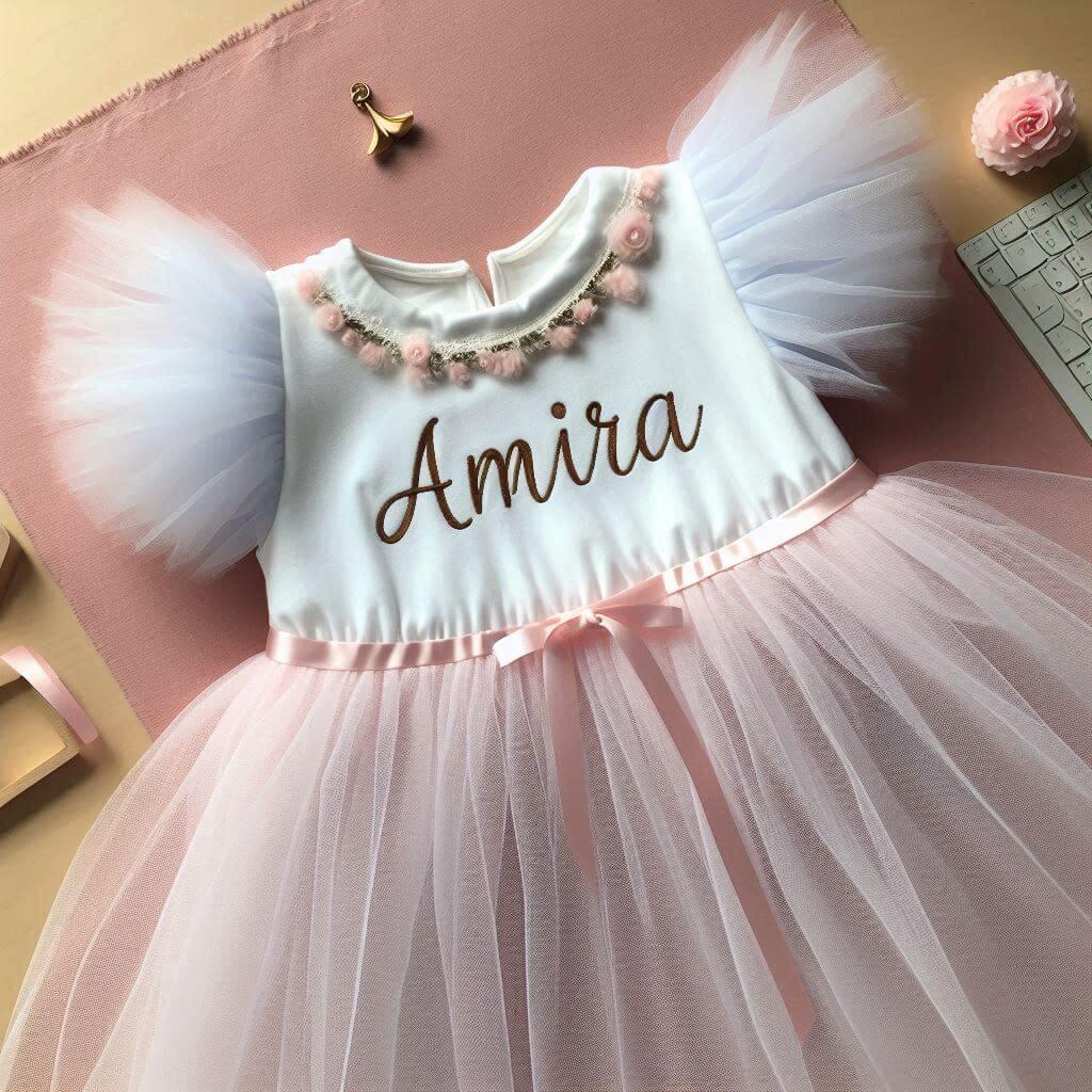 Robe de petite fille princesse personnalisee avec le prenom amira