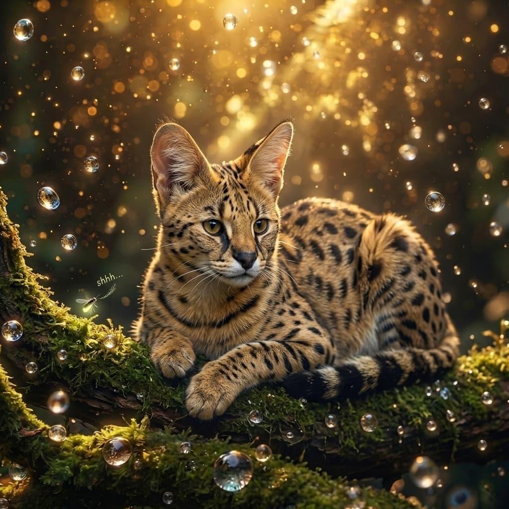 Savannah dans un decor feerique felin noble et puissant