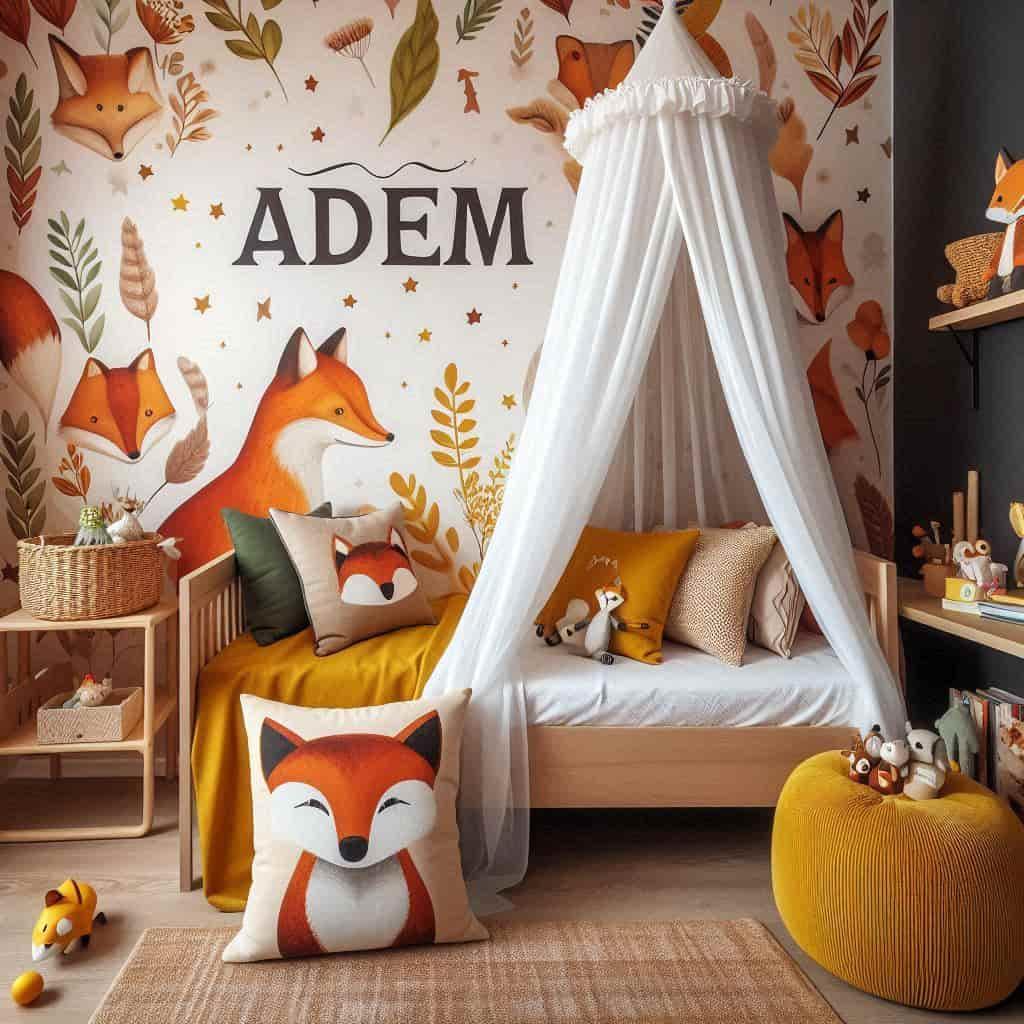 Style renard pour une chambre enfant personnalisée avec le prénom Adem