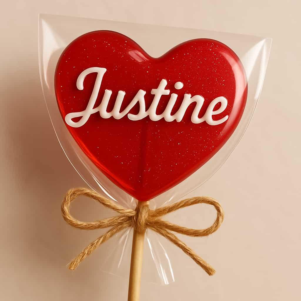 Sucette a manger personnalisee en forme de coeur prenom justine