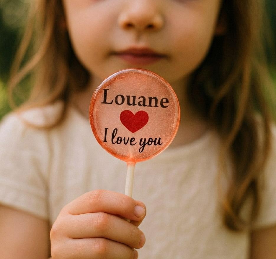 Sucette personnalisee avec le prenom louane cadeau original pour bapteme sur le theme de l amour