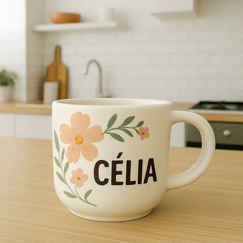 Tasse personnalisee avec le prenom celia