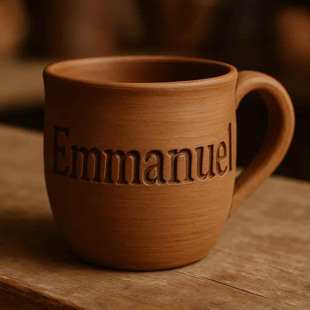Tasse style argile avec le prenom emmanuel