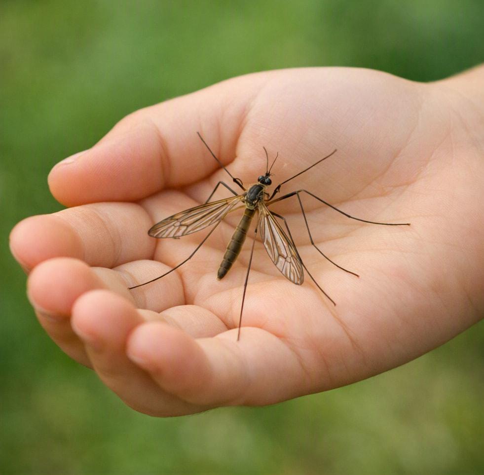 Tipule aux longues pattes reposant dans une main d enfant insecte gracile evoquant la legerete la signification des reves et les vibrations subtiles de la nature