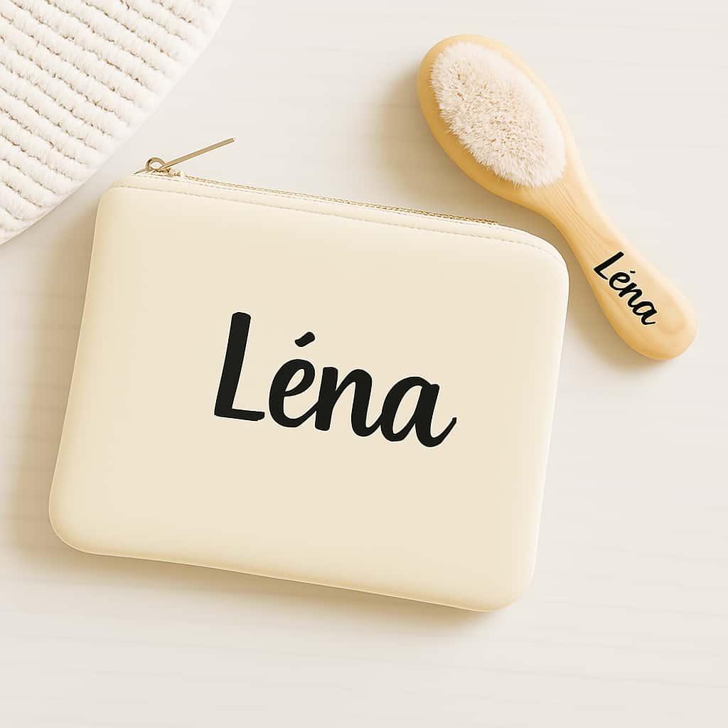 Trousse personnalisee avec le prenom lena brosse a cheveux pour bebe avec le nom lena cadeau de naissance