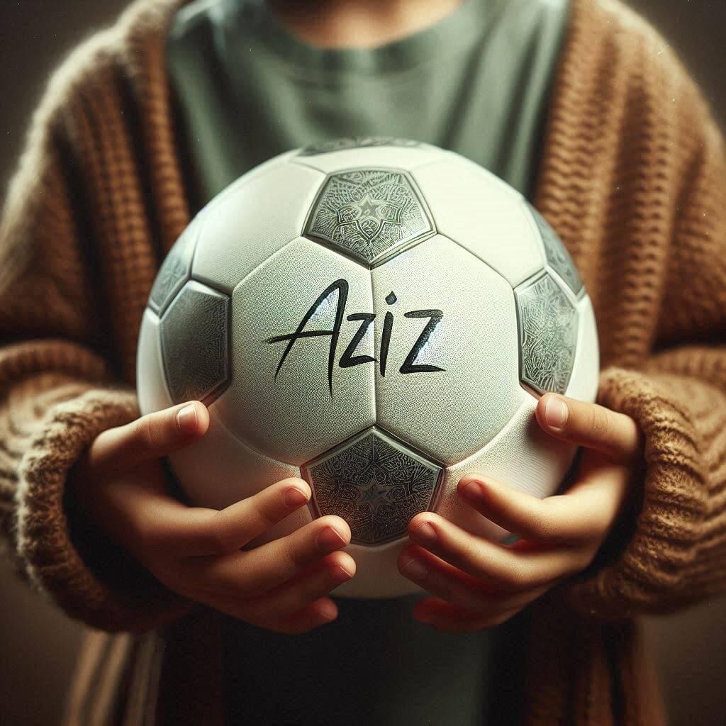 Un ballon de football avec le prenom aziz ecrit sur le ballon