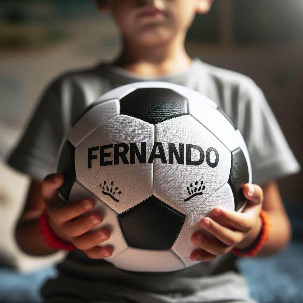 Un ballon de football avec le prenom fernando ecrit sur le ballon
