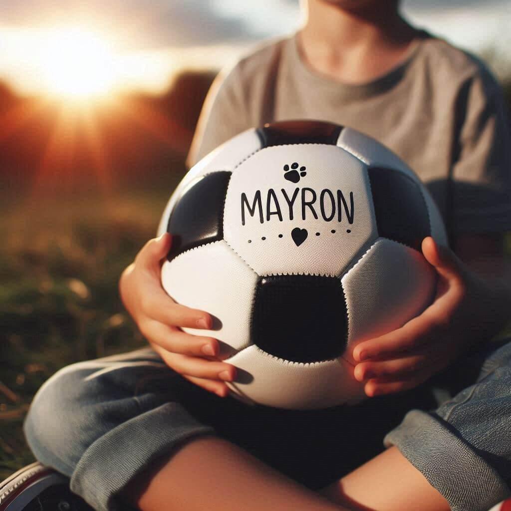 Un ballon de football avec le prenom mayron ecrit sur le ballon
