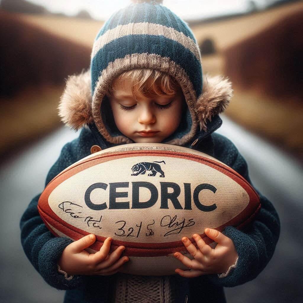 Un ballon de rugby avec le prenom cedric ecrit sur le ballon 1