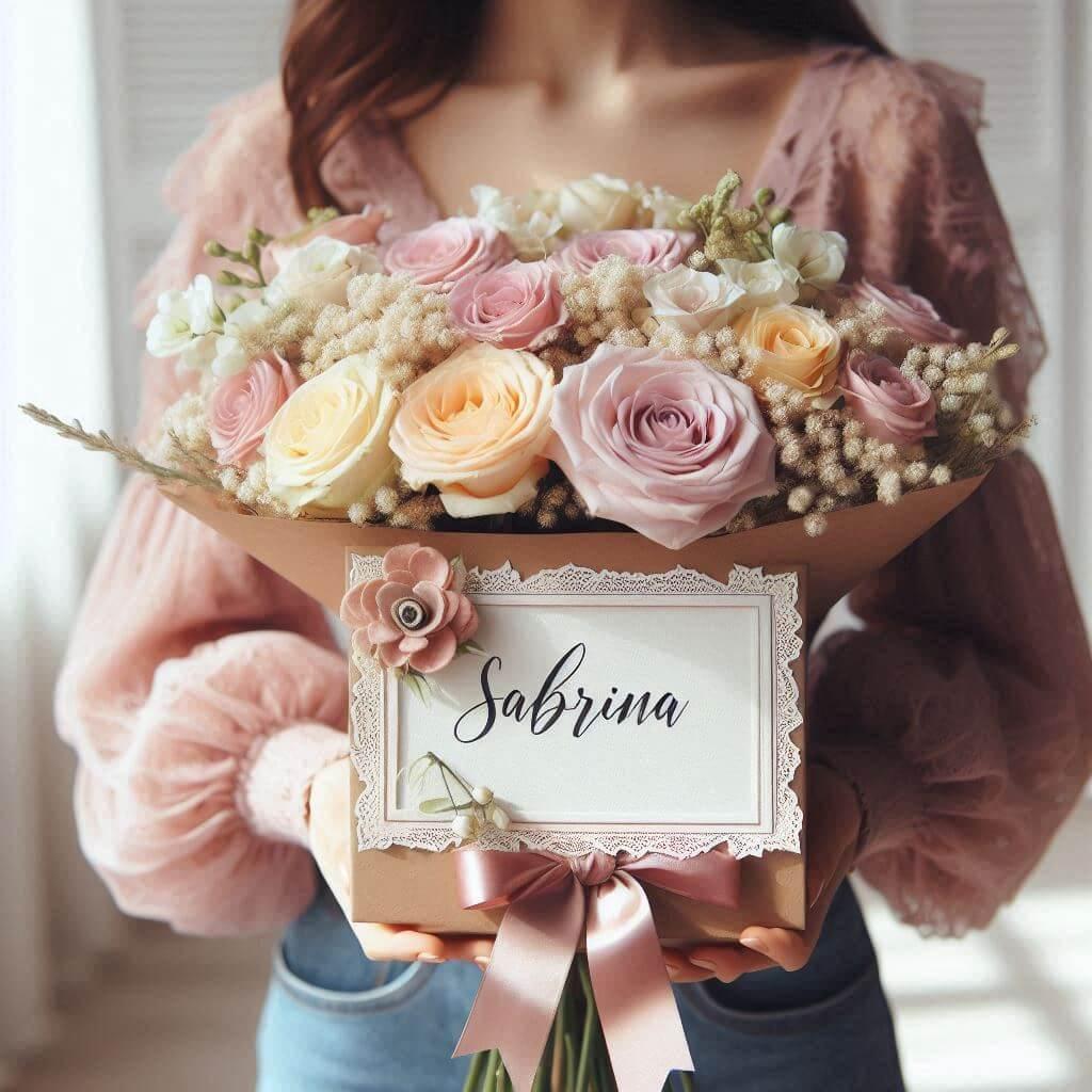 bouquet de fleurs personnalisé avec le prénom sabrina