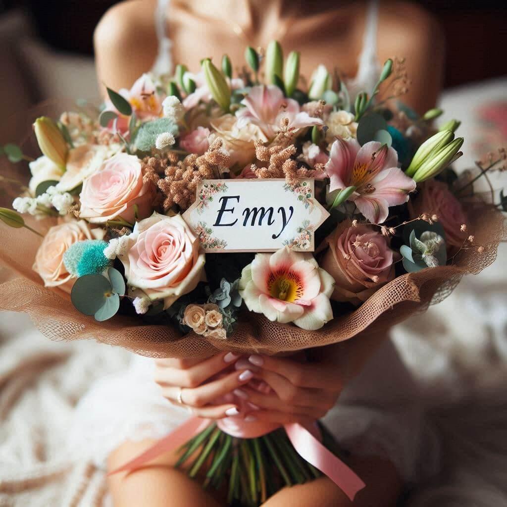 Un bouquet de fleurs personnalisee avec le prenom emy 1