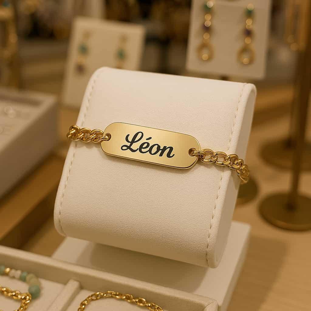 Un bracelet personnalise avec le prenom leon dans un magasin de fantaisie