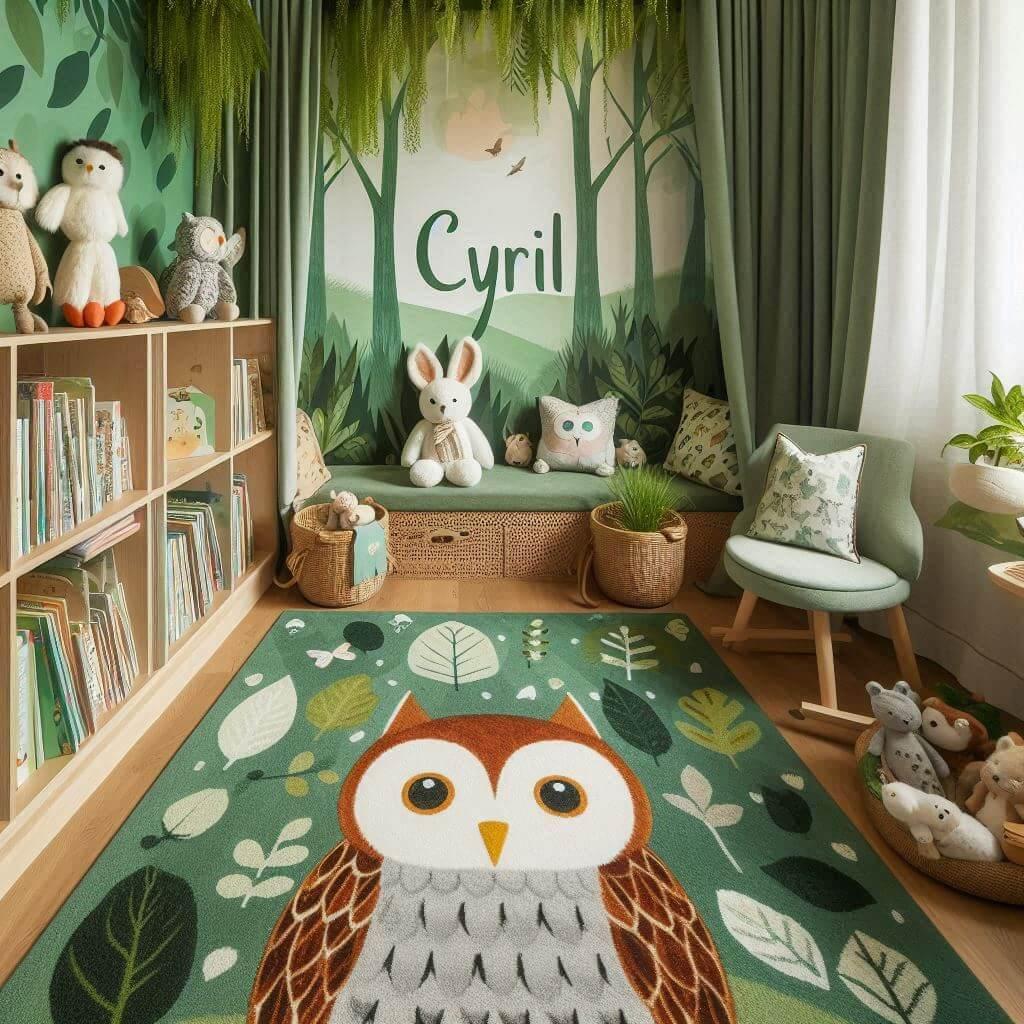 decoration salle de jeux pour tout petit, theme animaux de la foret, prenom cyril